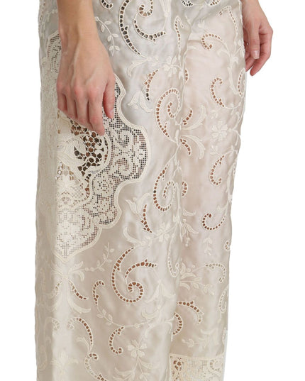 Dolce & Gabbana Cream Lace High Waist Palazzo Cropped Pants
