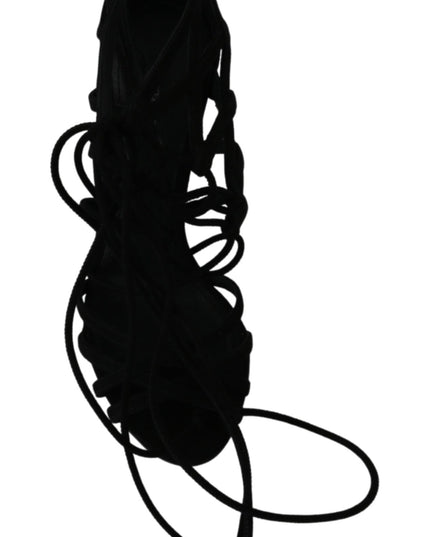 Dolce & Gabbana Black Suede Strap Stilettos Shoes Sandals