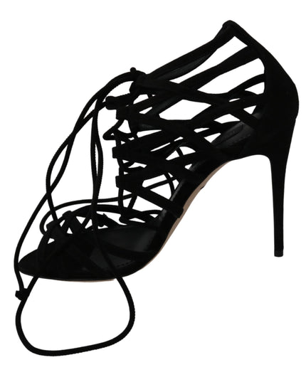 Dolce & Gabbana Black Suede Strap Stilettos Shoes Sandals