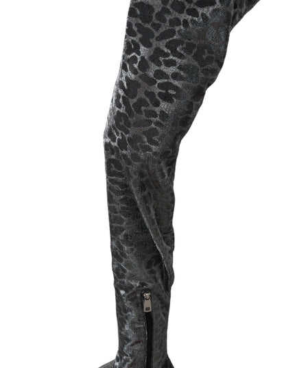 Dolce & Gabbana Gray Leopard High Top Sneakers Booties Shoes