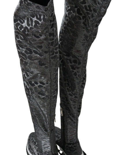 Dolce & Gabbana Gray Leopard High Top Sneakers Booties Shoes