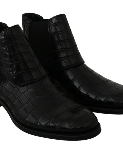 Dolce & Gabbana Black Crocodile Leather Derby Boots Shoes