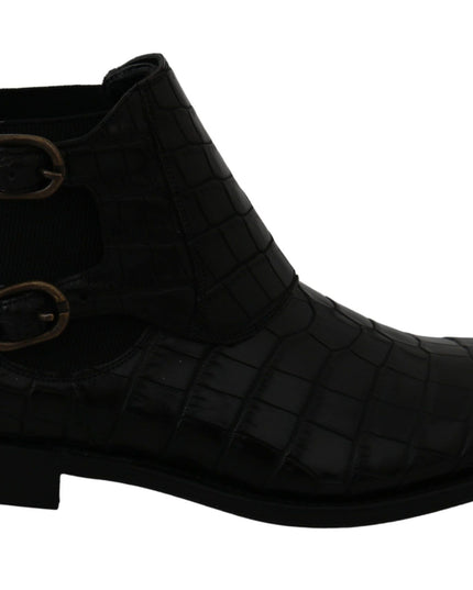 Dolce & Gabbana Black Crocodile Leather Derby Boots Shoes