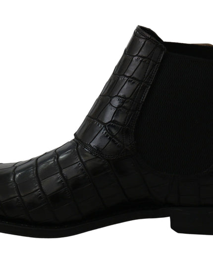 Dolce & Gabbana Black Crocodile Leather Derby Boots Shoes
