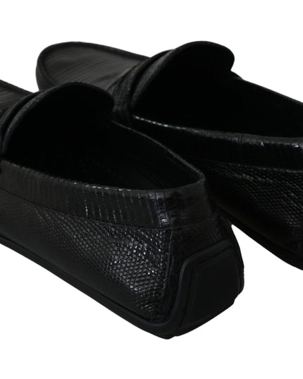 Dolce & Gabbana Black Lizard Leather Flat Loafers Shoes