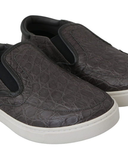Dolce & Gabbana Gray Leather Flat Caiman Mens Loafers Shoes