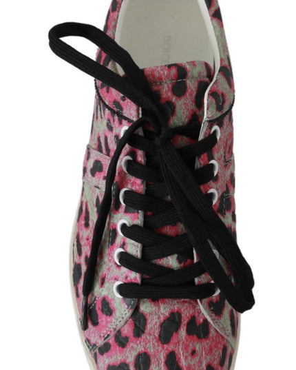 Dolce & Gabbana Pink Leopard Print Training Leather Flat Sneakers