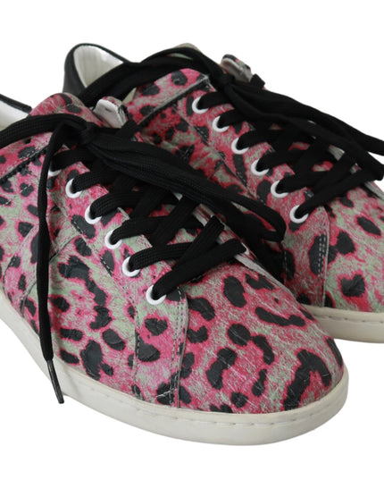 Dolce & Gabbana Pink Leopard Print Training Leather Flat Sneakers