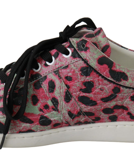 Dolce & Gabbana Pink Leopard Print Training Leather Flat Sneakers