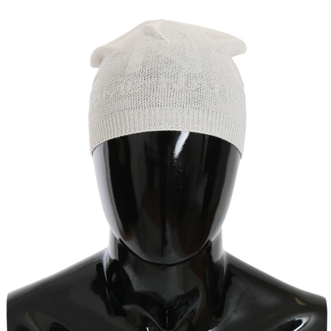 Costume National Beanie White Wool Blend Branded Hat