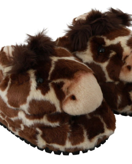 Dolce & Gabbana Brown Giraffe Slippers Flats Sandals Shoes