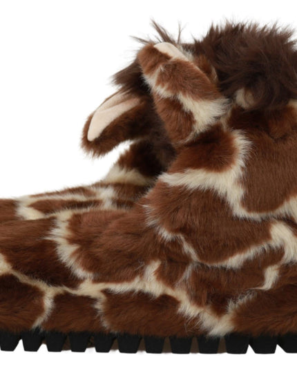 Dolce & Gabbana Brown Giraffe Slippers Flats Sandals Shoes