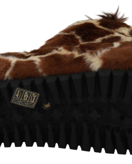 Dolce & Gabbana Brown Giraffe Slippers Flats Sandals Shoes