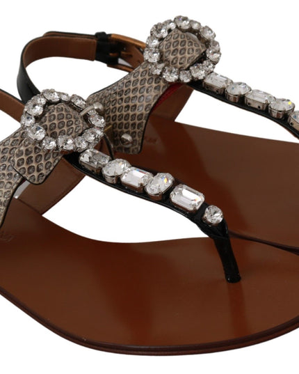 Dolce & Gabbana Leather Ayers Crystal Sandals Flip Flops Shoes