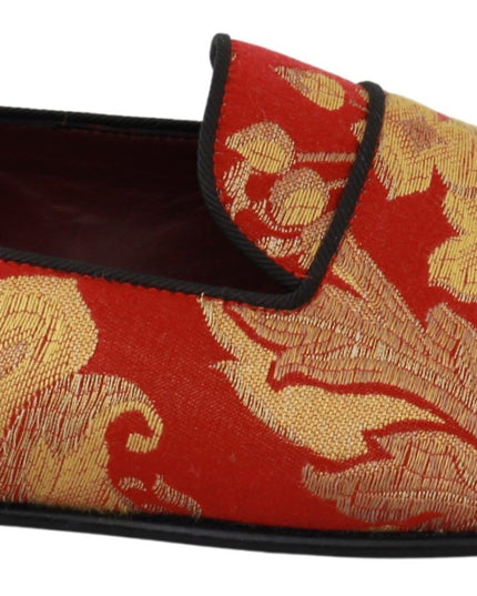 Dolce & Gabbana Red Gold Brocade Slippers Loafers Shoes