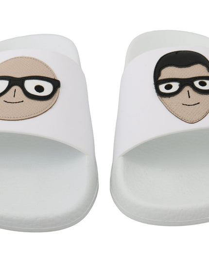 Dolce & Gabbana White Leather #dgfamily Slides Shoes Sandals
