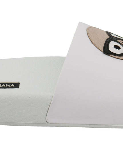 Dolce & Gabbana White Leather #dgfamily Slides Shoes Sandals