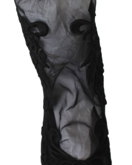 Dolce & Gabbana Black Roses Stilettos Booties Socks Shoes