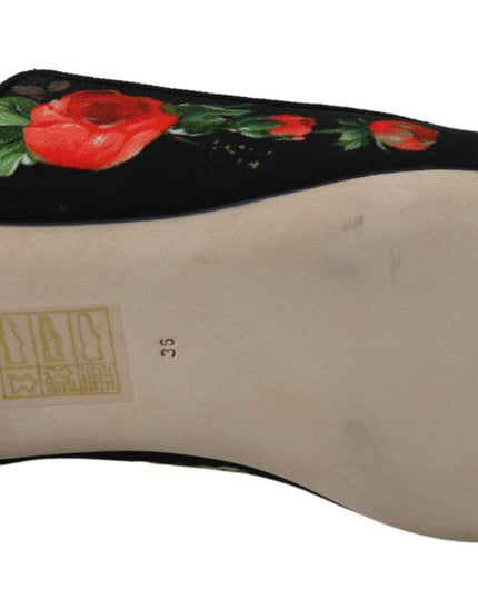 Dolce & Gabbana Black Floral Crystal Slingbacks Flats Shoes