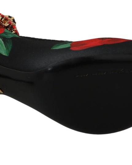 Dolce & Gabbana Black Red Floral Mary Janes Pumps Shoes
