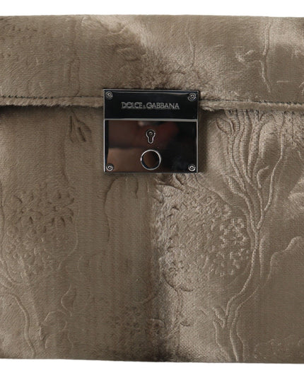 Dolce & Gabbana Beige Velvet Floral Leather Men Document Briefcase