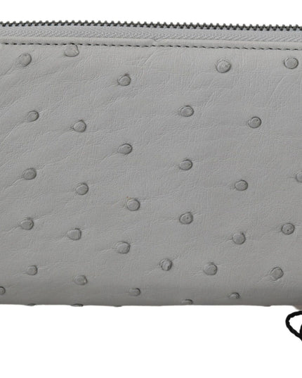 Dolce & Gabbana White Ostrich Leather Continental Mens Clutch Wallet