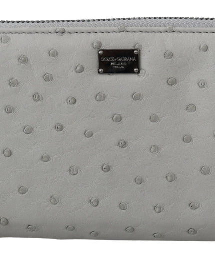 Dolce & Gabbana White Ostrich Leather Continental Mens Clutch Wallet