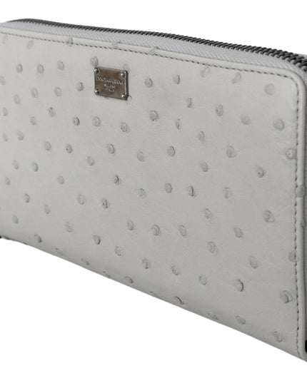 Dolce & Gabbana White Ostrich Leather Continental Mens Clutch Wallet