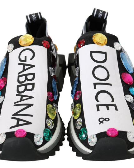 Dolce & Gabbana Black Multicolor Crystal Sneakers Shoes