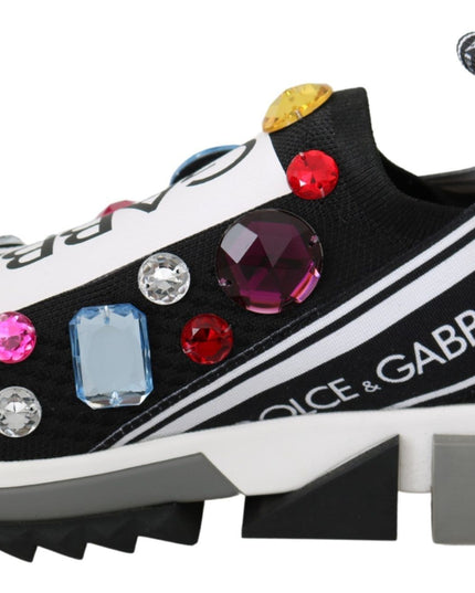 Dolce & Gabbana Black Multicolor Crystal Sneakers Shoes