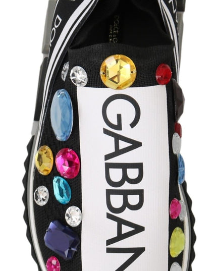 Dolce & Gabbana Black Multicolor Crystal Sneakers Shoes