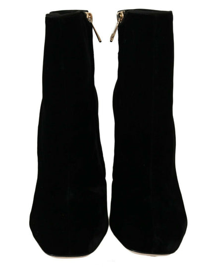 Dolce & Gabbana Black Velvet Crystal Square Heels Shoes