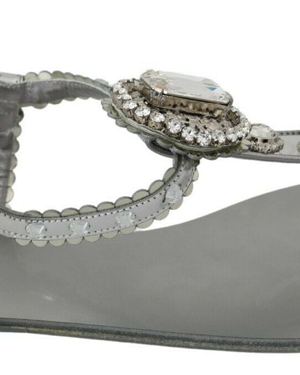 Dolce & Gabbana Silver Crystal Sandals Flip Flops Shoes