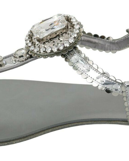 Dolce & Gabbana Silver Crystal Sandals Flip Flops Shoes