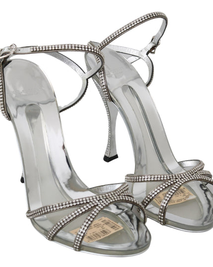 Dolce & Gabbana Silver Crystal Ankle Strap Sandals Shoes