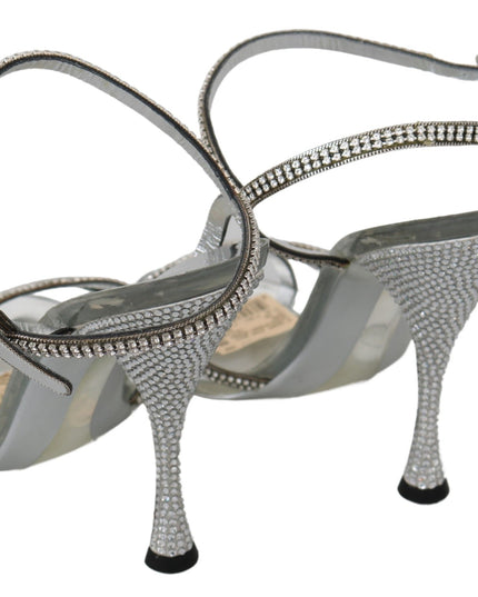 Dolce & Gabbana Silver Crystal Ankle Strap Sandals Shoes