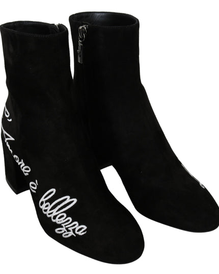 Dolce & Gabbana Black Suede L'Amore E'Bellezza Boots Shoes