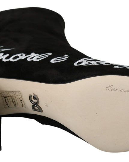 Dolce & Gabbana Black Suede L'Amore E'Bellezza Boots Shoes