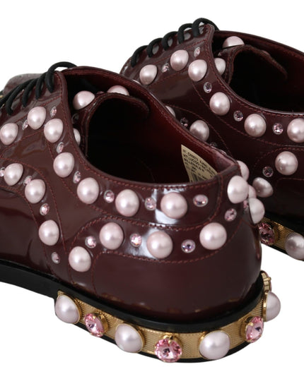 Dolce & Gabbana Bordeaux Leather Crystal Pearls Formal Shoes