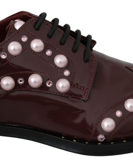Dolce & Gabbana Bordeaux Leather Crystal Pearls Formal Shoes