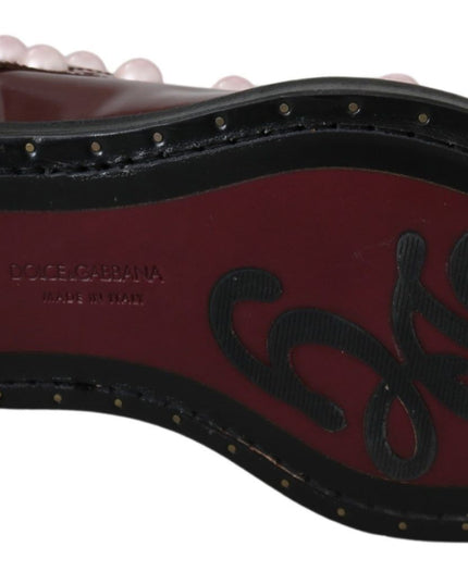 Dolce & Gabbana Bordeaux Leather Crystal Pearls Formal Shoes
