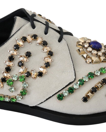 Dolce & Gabbana White Suede Crystal Dress Broque Shoes