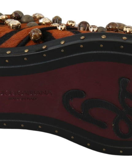 Dolce & Gabbana Orange Pony Hair Crystal Dress Broque Shoes