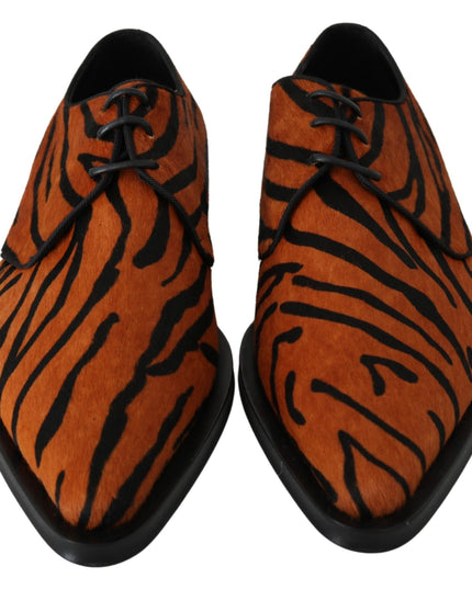 Dolce & Gabbana Orange Pony Hair Formal Dress Broque Shoes