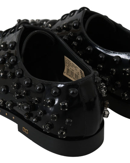 Dolce & Gabbana Black Leather Crystals Dress Broque Shoes