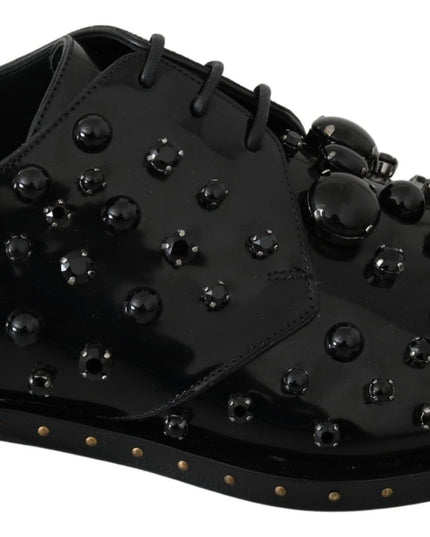 Dolce & Gabbana Black Leather Crystals Dress Broque Shoes