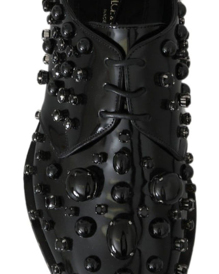 Dolce & Gabbana Black Leather Crystals Dress Broque Shoes