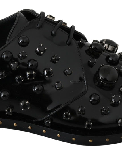 Dolce & Gabbana Black Leather Crystals Dress Broque Shoes