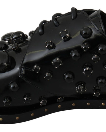 Dolce & Gabbana Black Leather Crystals Dress Broque Shoes