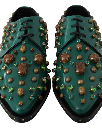 Dolce & Gabbana Green Leather Crystal Dress Broque Shoes